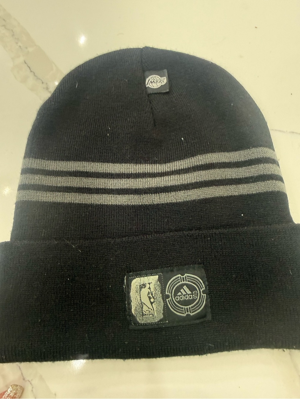 adidas Lakers Black Beanie with Grey Stripe Accents